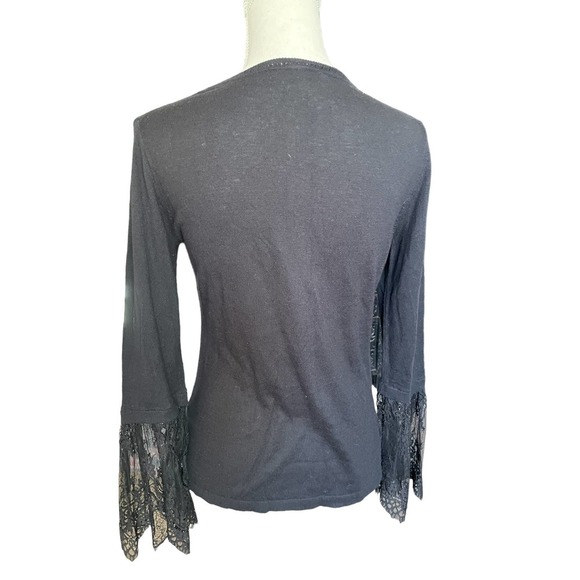 Vince Camuto Womens Beaded Crew Neck Sweatshirt Long Sleeve Size S Black - Picture 4 of 7